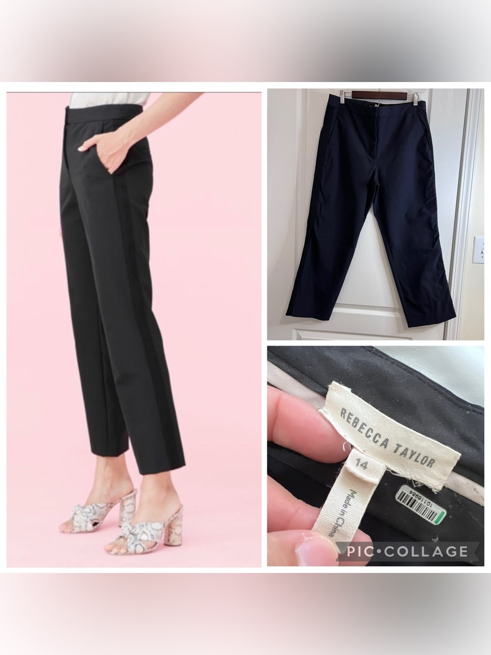Rebecca Taylor Audra Black Straight-Leg Cropped Trousers size 14